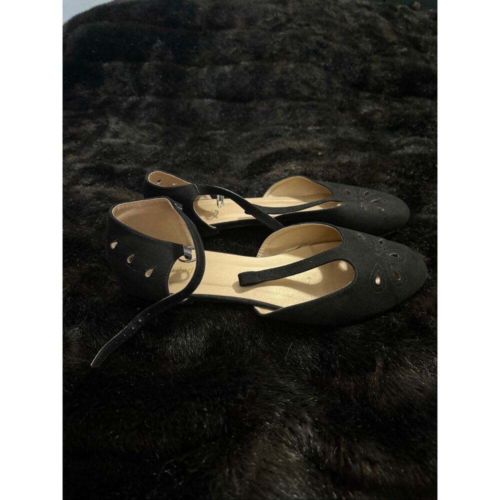 Modcloth T Strap Flats shoes   Black Refreshed Zest Retro Ankle Strap Cutout 11